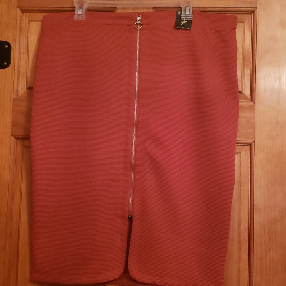 Burnt orange front zip knee length skirt